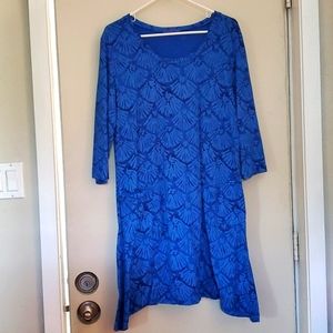 Fresh Produce blue cotton casual dress, shell print, 3/4 sleeve